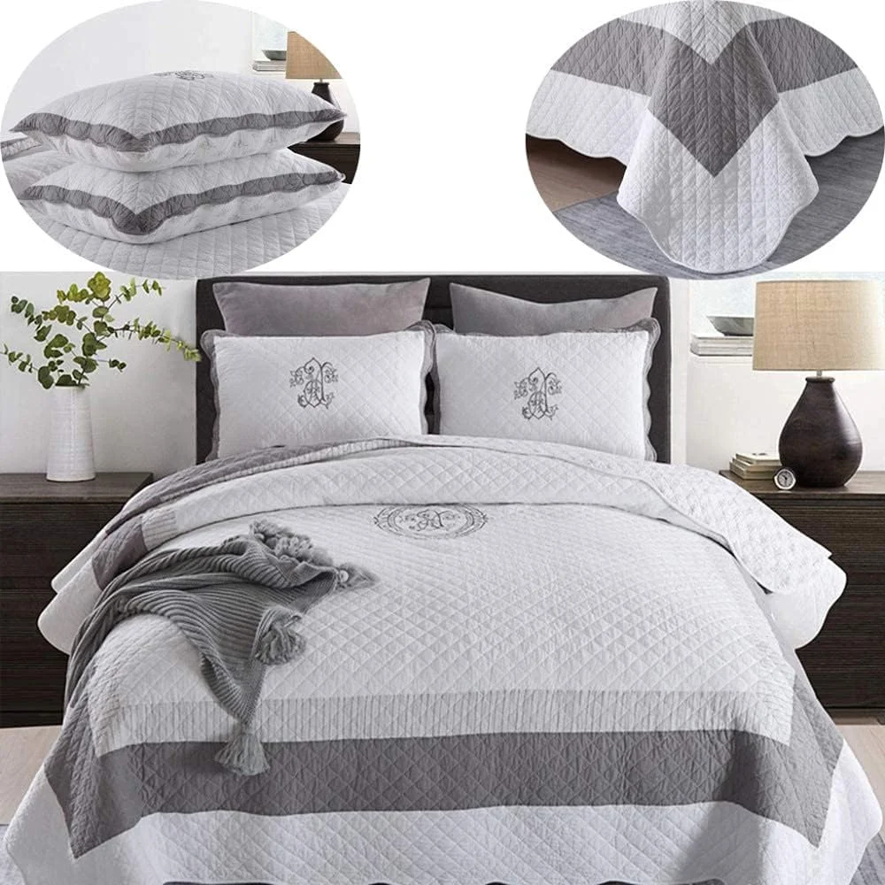 روتختی دو نفره طرح دار سایز بزرگ 230X250cm پنبه ای 3 تکه شامل رو تختی پنبه ای لحاف دوزی شده سبک وزن گلدوزی شده ملحفه تزئینی 2 روبالشی، تکه دوزی-230X250cm، تکه دوزی-سایز بزرگ 230X250cm