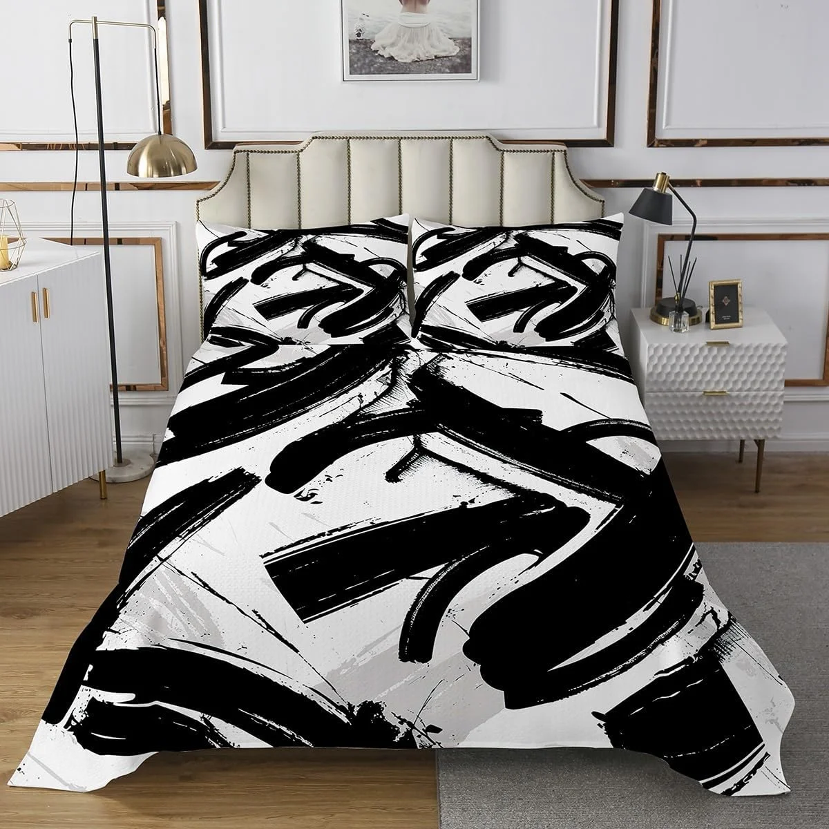 روتختی سیاه و سفید بچگانه لوسی‌زد، طرح هندسی، مناسب اتاق پسران و دختران، طرح راه‌راه جوهری، روتختی مدرن، لحاف تزئینی اتاق، ابعاد 220x240 سانتی‌متر