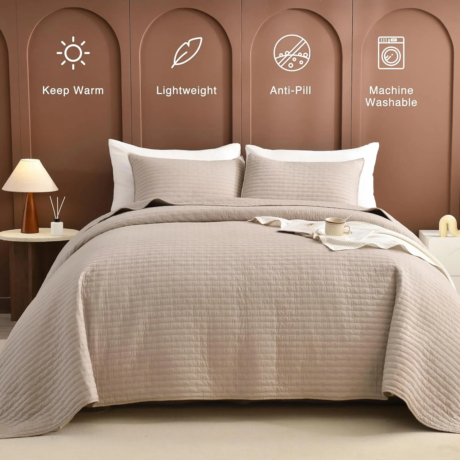 روتختی بزرگ سایز کوئین Masaca (259x300 سانتیمتر)، ست روتختی و لحاف سه تکه رنگ کتان، سبک وزن، فوقالعاده نرم، مناسب برای تمام فصول روتختی بزرگ سایز کوئین Masaca (259x300 سانتیمتر)، ست روتختی و لحاف سه تکه رنگ کتان، سبک وزن، فوقالعاده نرم، مناسب برای تمام فصول