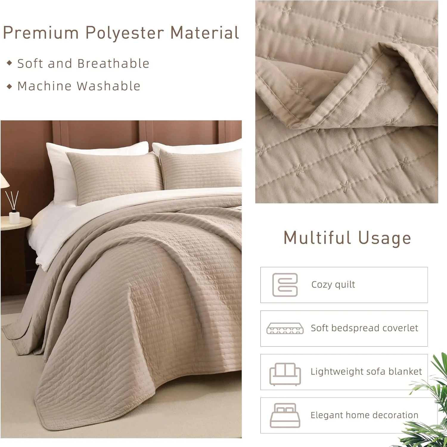 روتختی بزرگ سایز کوئین Masaca (259x300 سانتیمتر)، ست روتختی و لحاف سه تکه رنگ کتان، سبک وزن، فوقالعاده نرم، مناسب برای تمام فصول روتختی بزرگ سایز کوئین Masaca (259x300 سانتیمتر)، ست روتختی و لحاف سه تکه رنگ کتان، سبک وزن، فوقالعاده نرم، مناسب برای تمام فصول