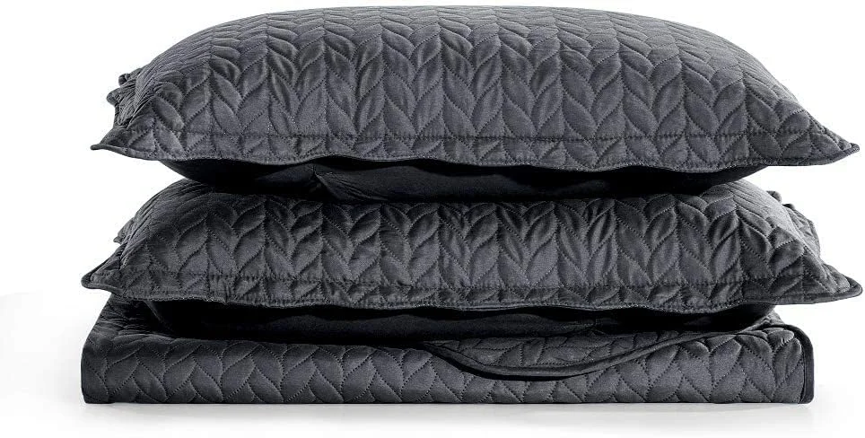 روتختی یک نفره طرح دار MOONLIGHT20015 به همراه 2 روبالشتی، مناسب دکور اتاق خواب، رو تختی دو رو، لحاف برجسته با روکش مات (ذغالی/خاکستری تیره، یک نفره)