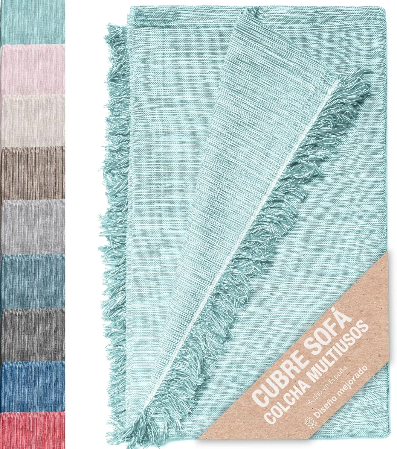 رو تختی چند منظوره، رو تختی، رو مبلی پنبه ای و الیاف دیگر، ساخت اسپانیا (سبز آبی یاسپی 09، 130 x 180 سانتی متر)