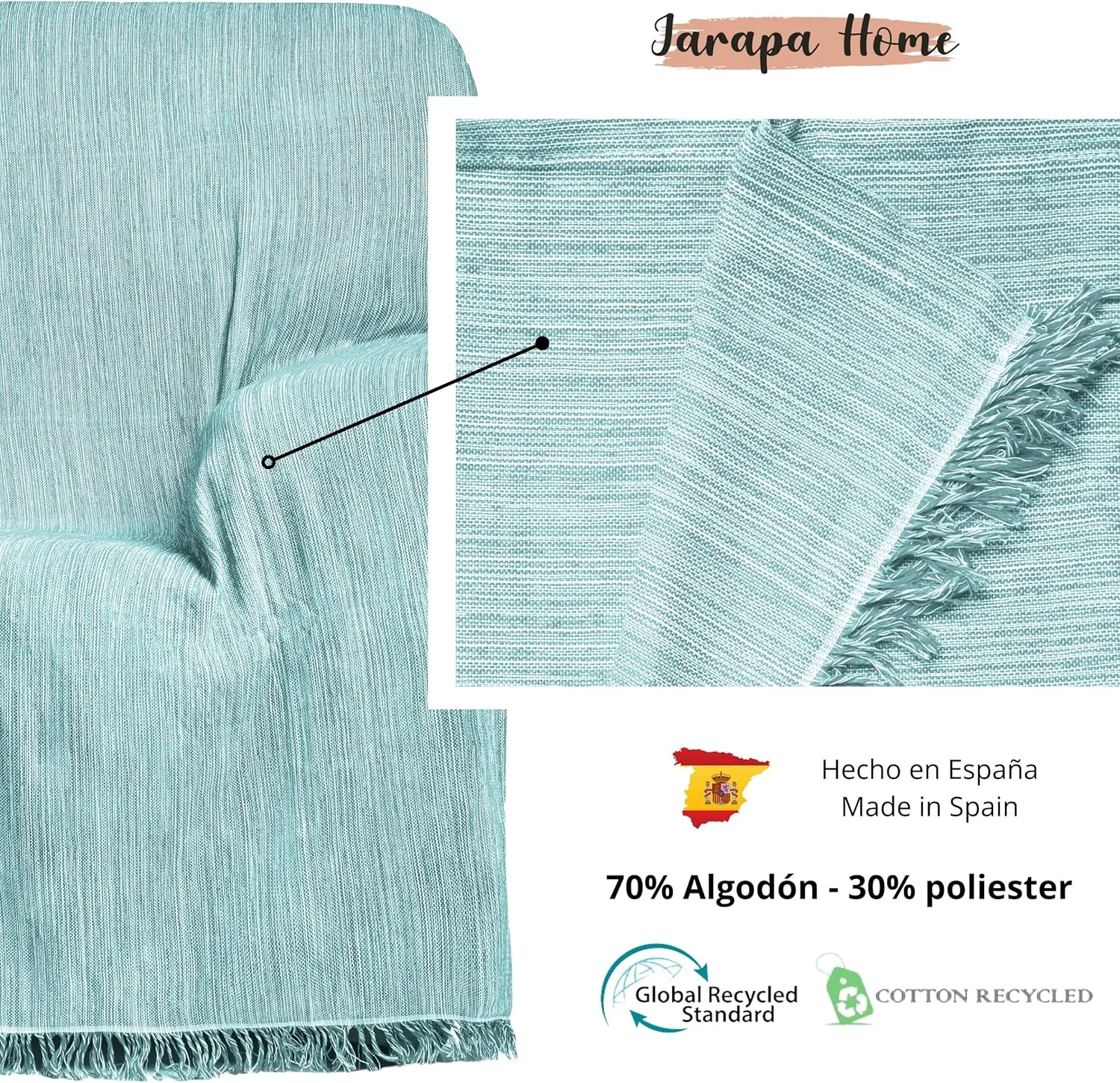 رو تختی چند منظوره، رو تختی، رو مبلی پنبه ای و الیاف دیگر، ساخت اسپانیا (سبز آبی یاسپی 09، 130 x 180 سانتی متر)