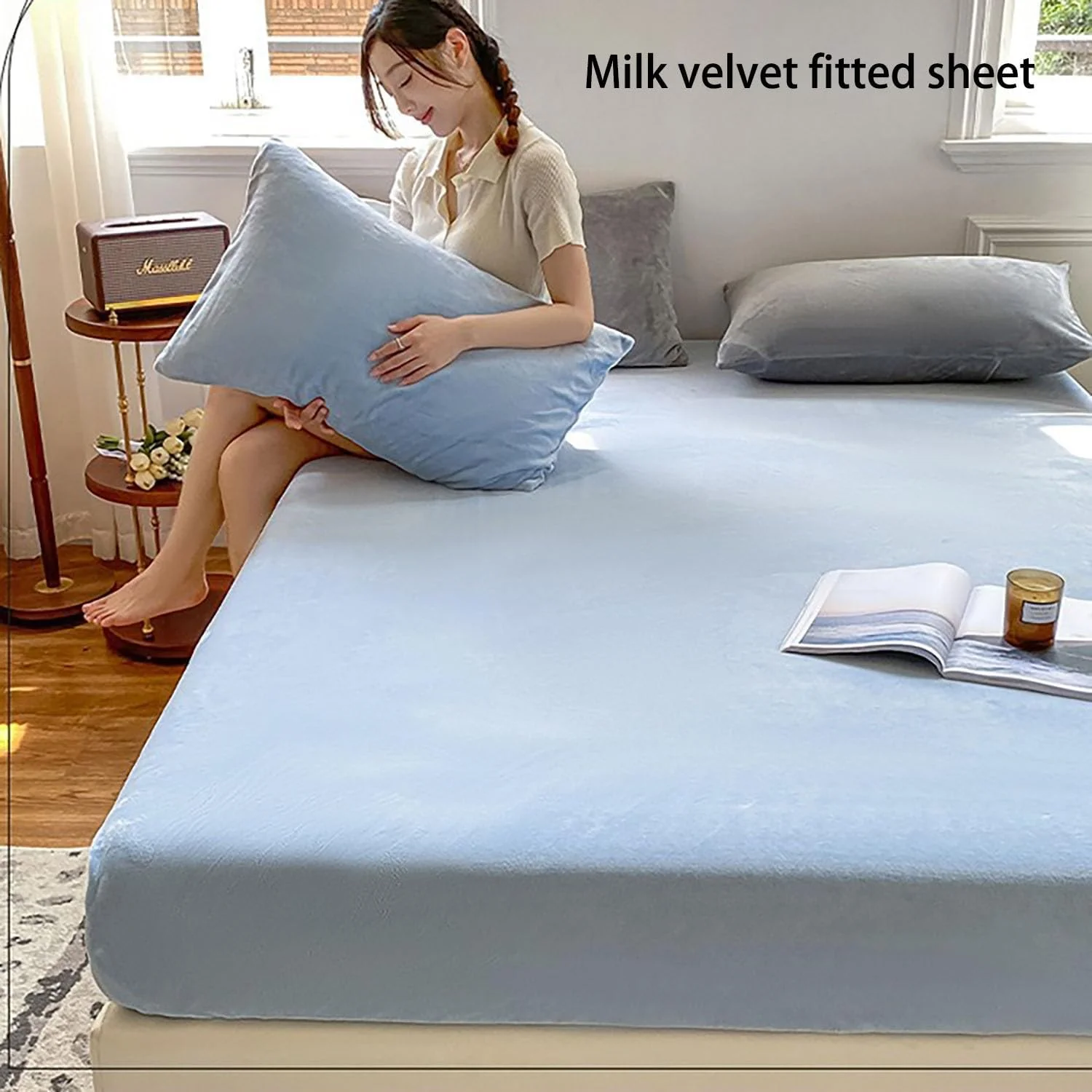 روکش تشک تخت خواب فیت، محافظ تشک سایز کامل با نوار کشی و روبالشتی، گرم و ضخیم، روتختی رنگ ثابت (رنگ: سرمه ای، سایز: 150 * 200 سانتی متر)