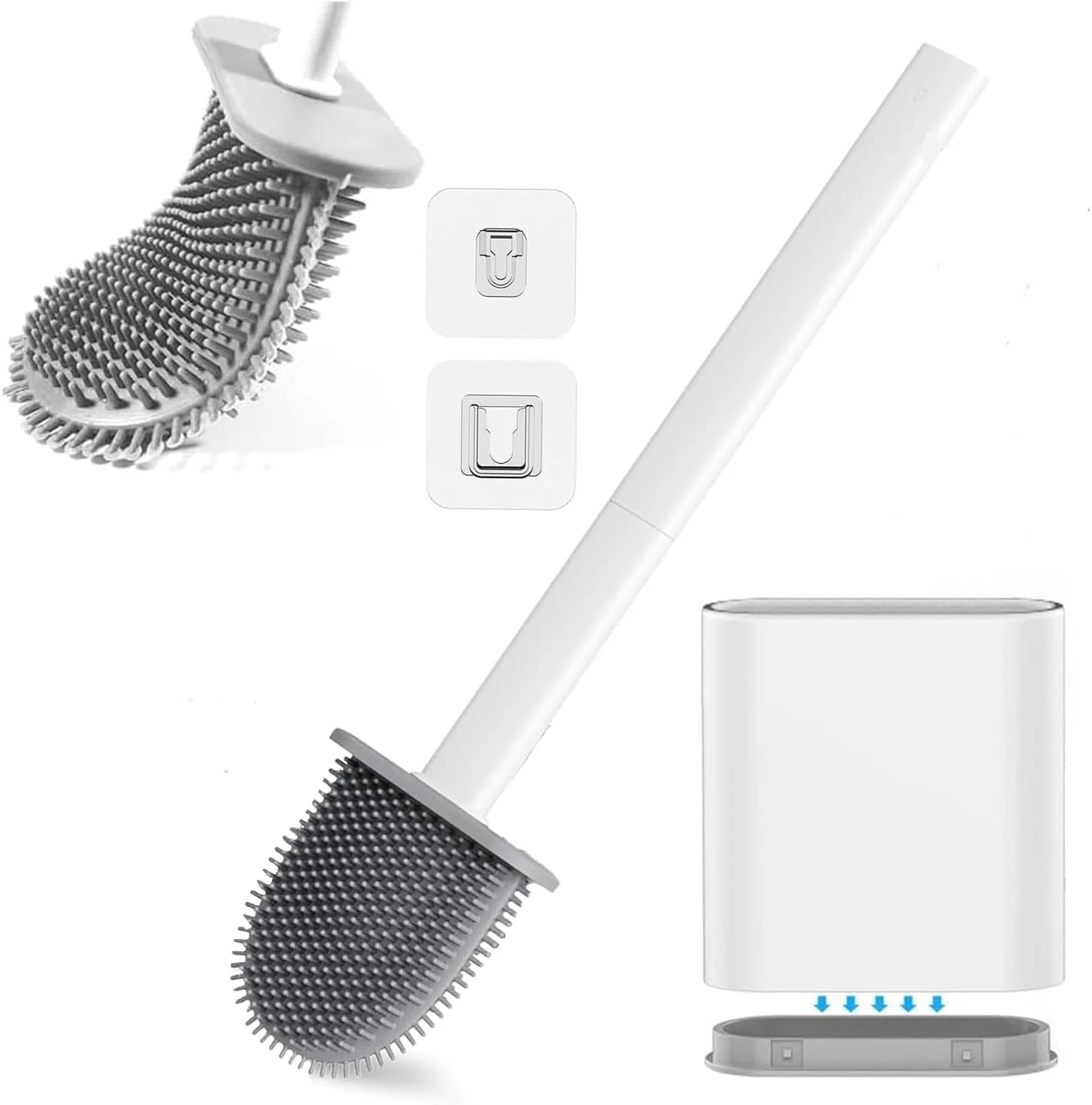 برس توالت و جا برسی AMERTEER - برس توالت سیلیکونی دیواری با دسته پلاستیکی بلند ضد لغزش و انعطاف پذیر - تمیز کننده عمیق، ضد زنگ و با تمیز کردن آسان برای توالت حمام