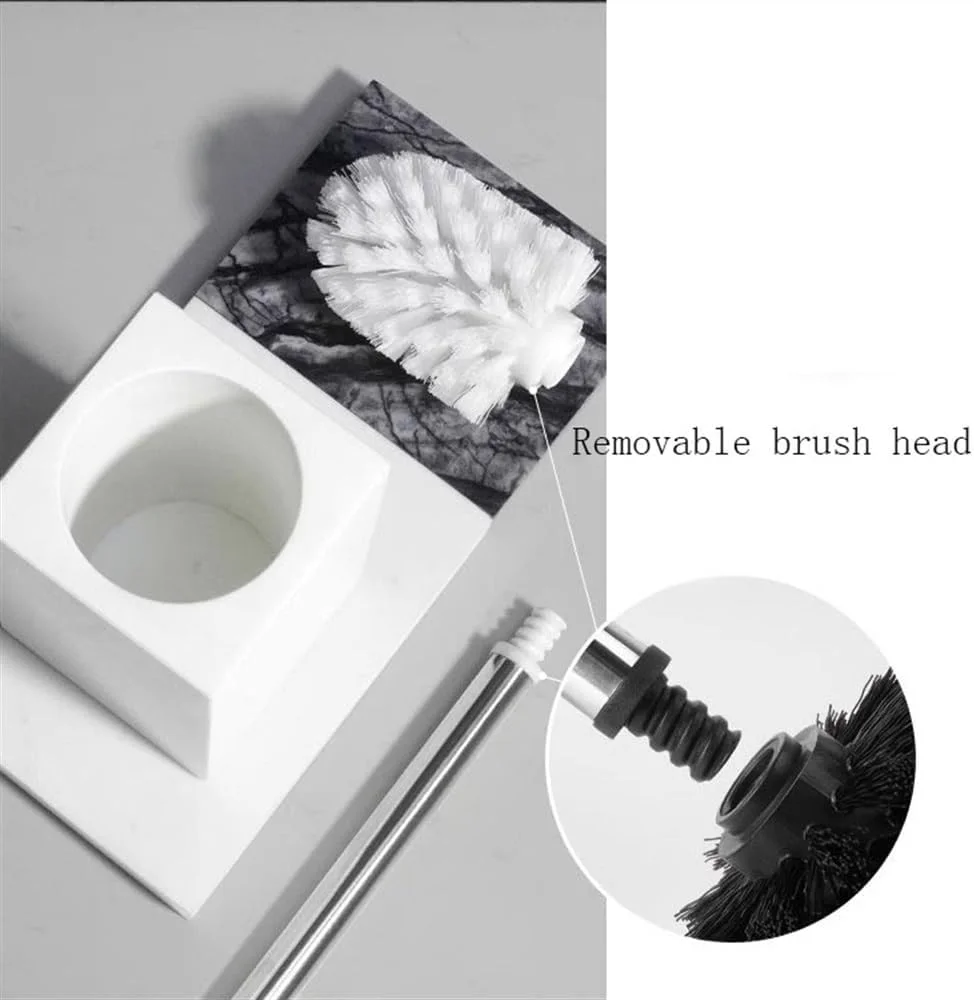 برس توالت با پایه سنگ مرمر مشکی، دسته فلزی جداشدنی، برس توالت سر گرد پلاستیکی، ست جا برسی توالت با دسته محکم و راحت