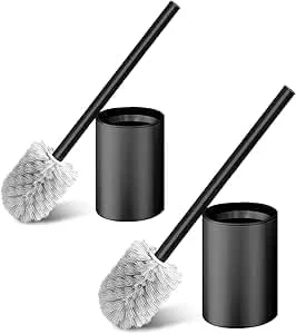 ست برس توالت شوی 2 عددی، برس توالت شوی شیک با پایه دیواری و دسته بلند مقاوم در برابر خوردگی آلومینیومی، برس تمیز کننده عمیق سرویس بهداشتی (مشکی)