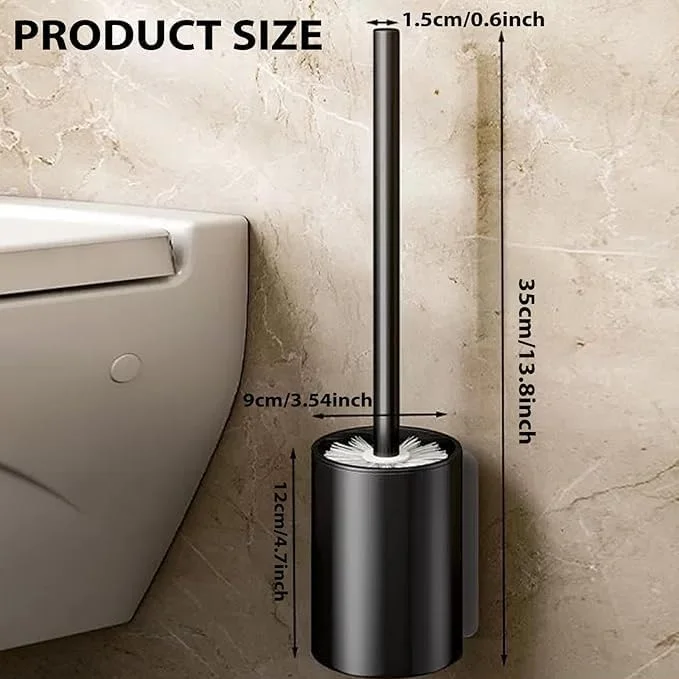 ست برس توالت شوی 2 عددی، برس توالت شوی شیک با پایه دیواری و دسته بلند مقاوم در برابر خوردگی آلومینیومی، برس تمیز کننده عمیق سرویس بهداشتی (مشکی)