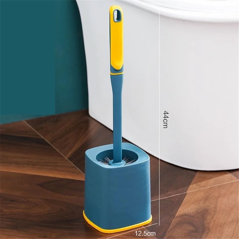 برس توالت و نگهدارنده، برس توالت خانگی برای حمام بدون سوراخ، مجموعه تمیز کننده با دسته بلند مربعی، تمیز کردن عمیق هر گوشه (آبی)