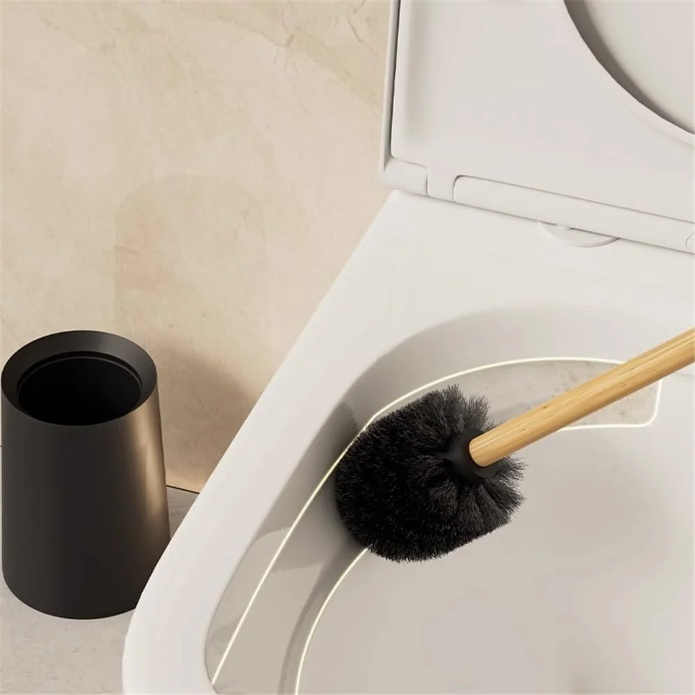 برس توالت و نگهدارنده، برس توالت دسته بلند خانگی، برس توالت نصب شده روی دیوار و زمین با مجموعه تمیز کننده پایه، تمیز کردن عمیق هر گوشه (سفید)