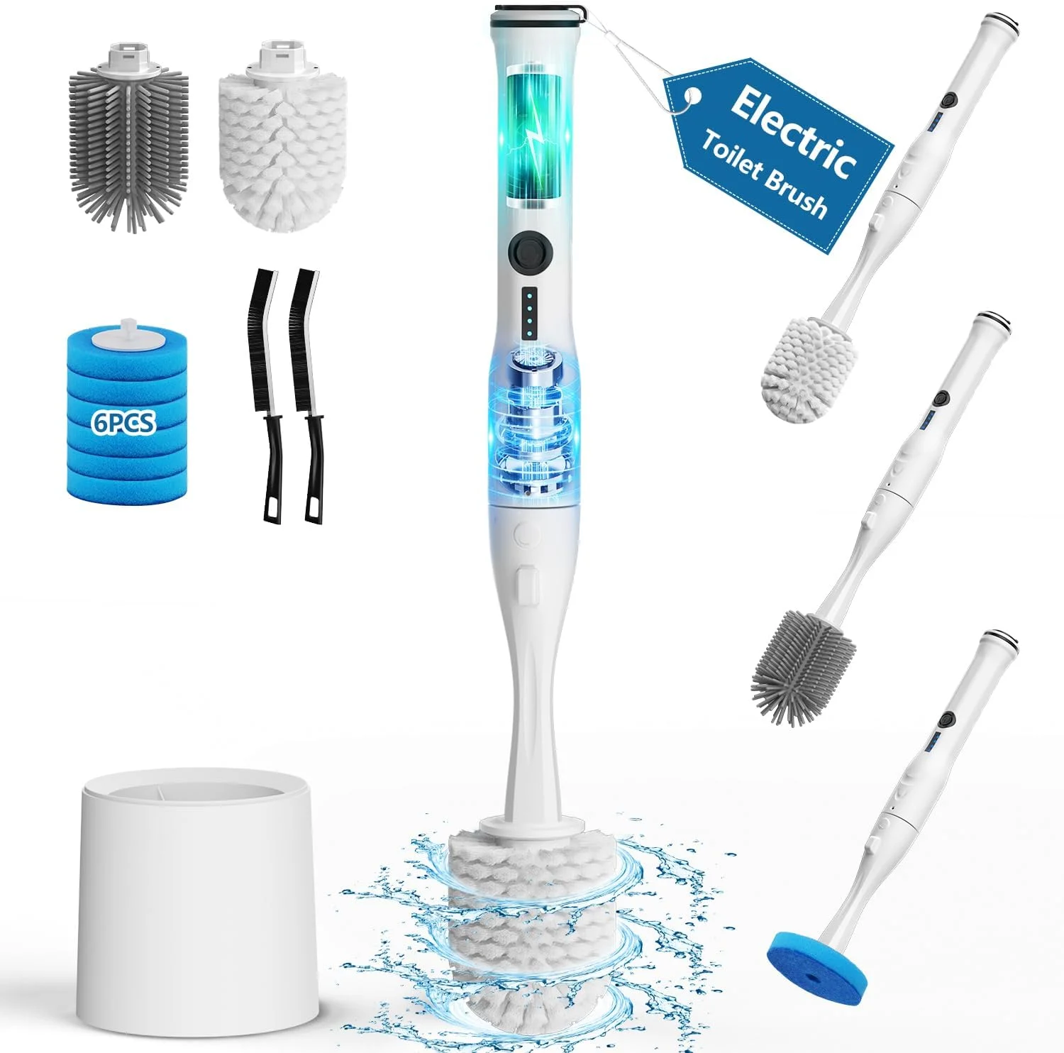 ست برس توالت برقی و نگهدارنده Leebein، کیت تمیز کننده کاسه توالت برقی 8 در 1 با 8 برس قابل تعویض، برس نایلونی سخت و برس سیلیکونی نرم، 6 پد تمیز کننده یکبار مصرف
