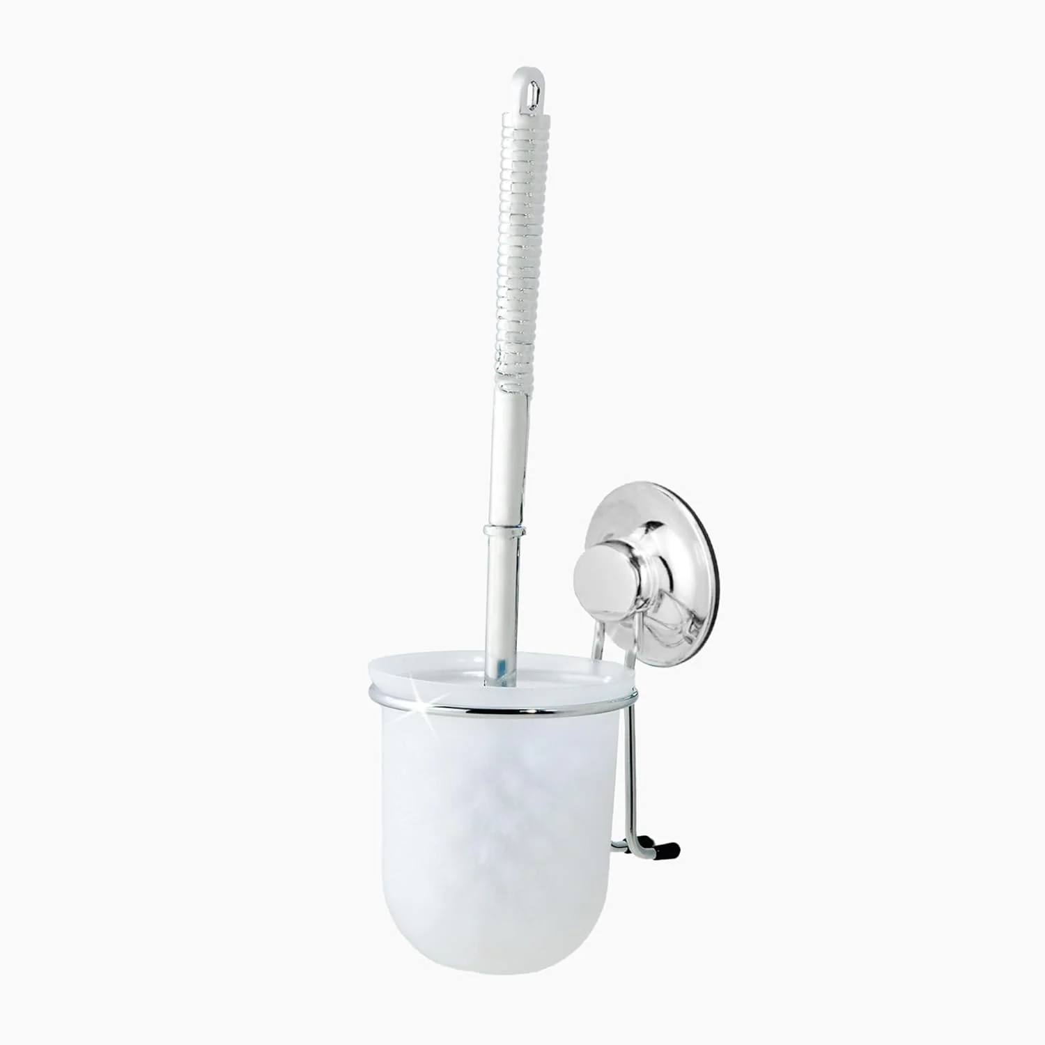 برس توالت فرنگی Everloc به همراه جا برسی، بدون نیاز به سوراخکاری، پیچ، چسب، با مکش و نصب دیواری، ست کروم برای حمام، تمیز کننده کاسه توالت، نصب آسان، EVL-10208