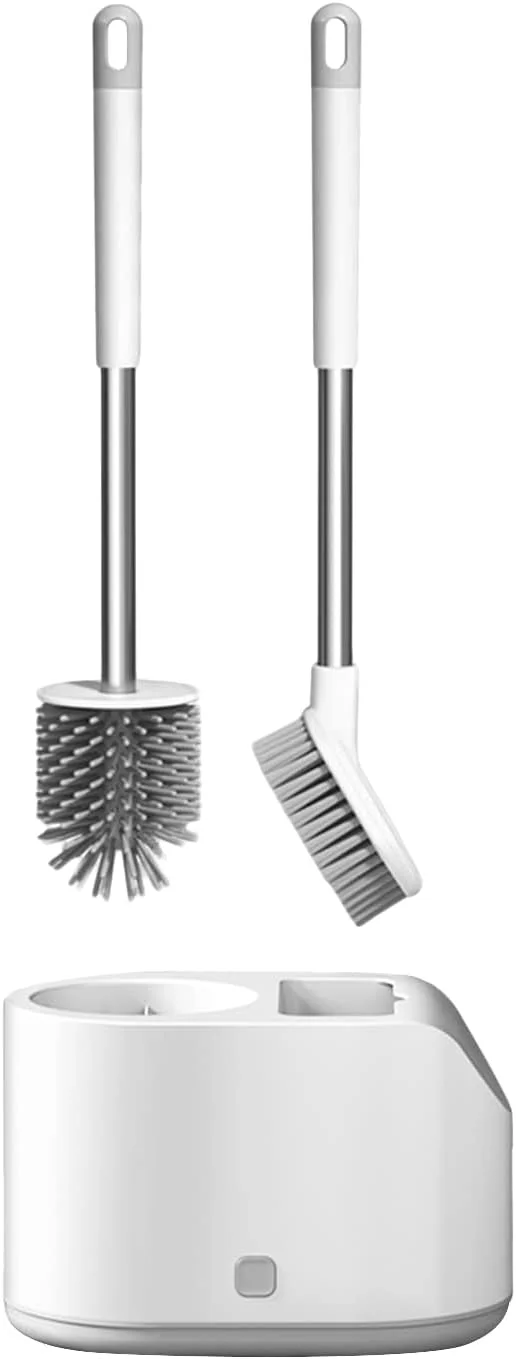 ست برس توالت و نگهدارنده دیواری Fawoonu، برس نرم توالت شوی بدون نیاز به سوراخکاری، برس کاسه توالت برای تمیز کردن عمیق حمام، 2 عدد
