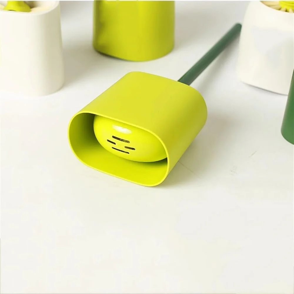 برس توالت پلاستیکی سبز با دسته بلند، سر برس تخت، برس توالت دیواری با دسته بلند و ست نگهدارنده برس توالت