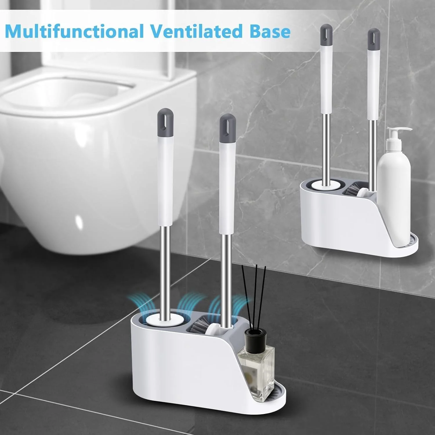 برس توالت سیلیکونی هالشتات با پایه، قابل نصب روی دیوار با چسب و ایستاده، برس تمیز کننده توالت شیک با پایه خشک کن دارای تهویه، برس های اسکرابر کف شوی حمام برس توالت سیلیکونی هالشتات با پایه، قابل نصب روی دیوار با چسب و ایستاده، برس تمیز کننده توالت شیک با پایه خشک کن دارای تهویه، برس های اسکرابر کف شوی حمام