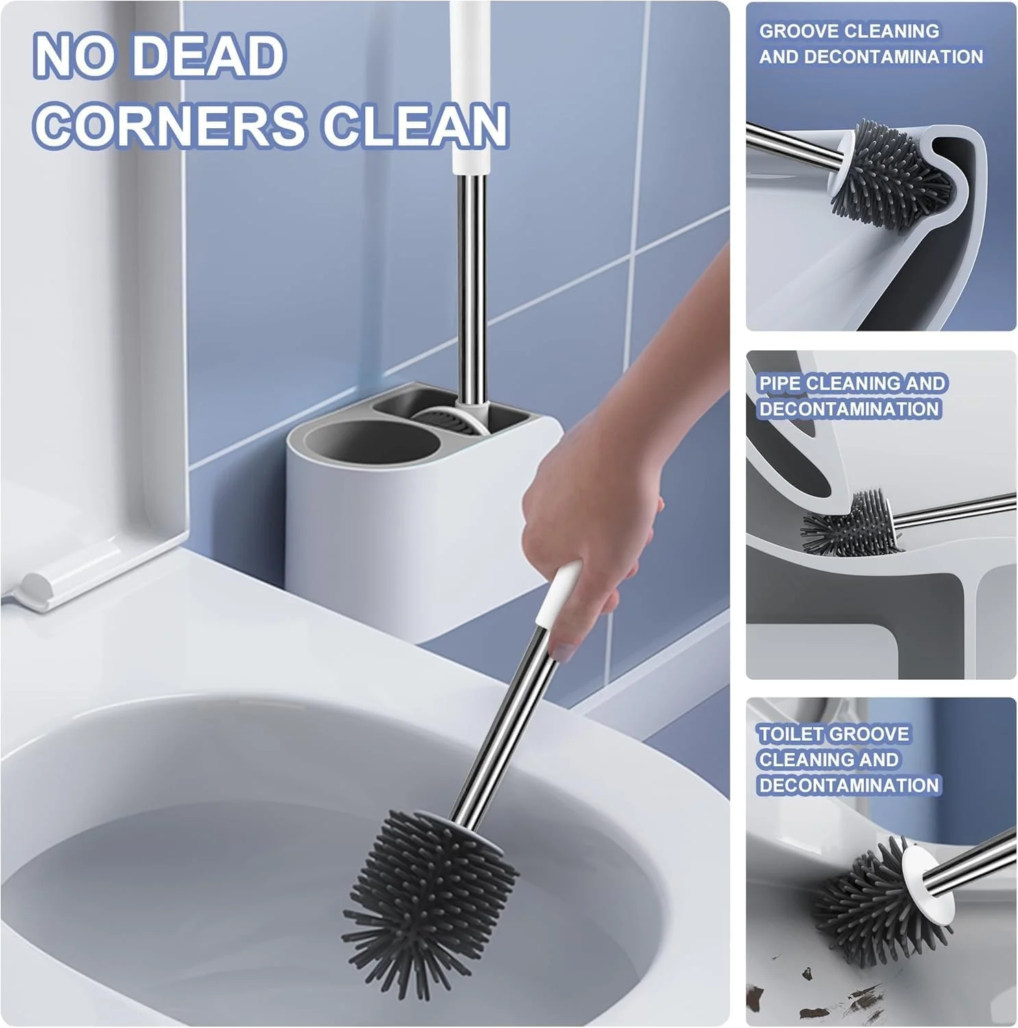 برس توالت سیلیکونی هالشتات با پایه، قابل نصب روی دیوار با چسب و ایستاده، برس تمیز کننده توالت شیک با پایه خشک کن دارای تهویه، برس های اسکرابر کف شوی حمام برس توالت سیلیکونی هالشتات با پایه، قابل نصب روی دیوار با چسب و ایستاده، برس تمیز کننده توالت شیک با پایه خشک کن دارای تهویه، برس های اسکرابر کف شوی حمام