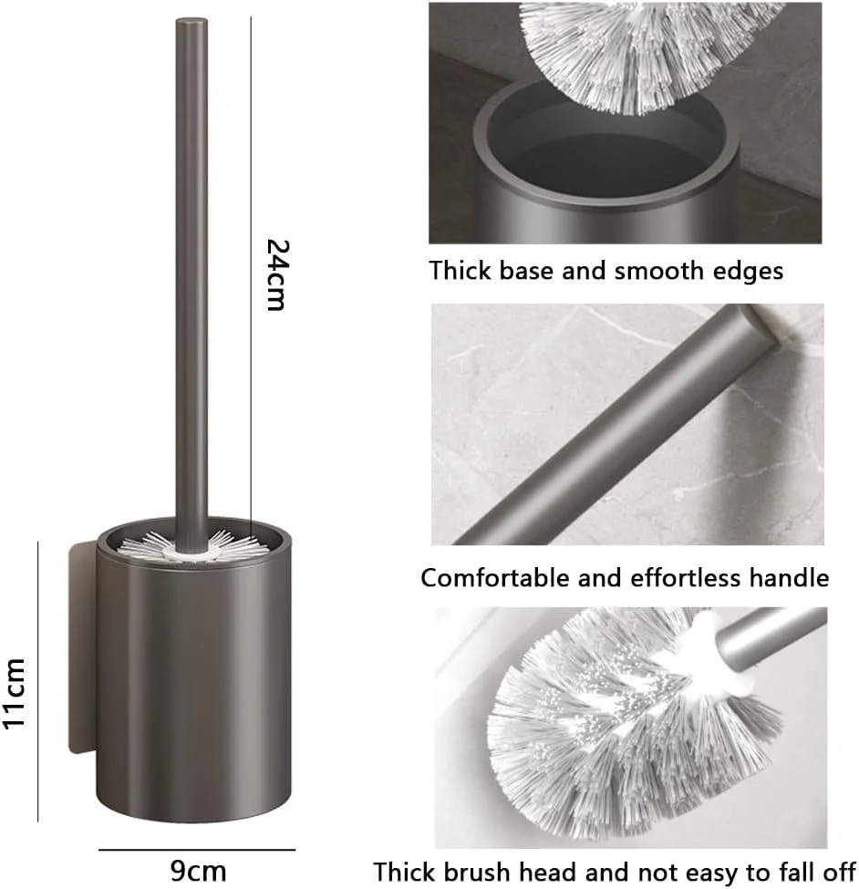 برس توالت آلومینیومی و ست نگهدارنده برای حمام، موهای بادوام برای تمیز کردن حمام، اندازه جمع و جور برای نگهداری و سازماندهی، برس تمیز کننده توالت قابل نصب روی دیوار و ایستاده