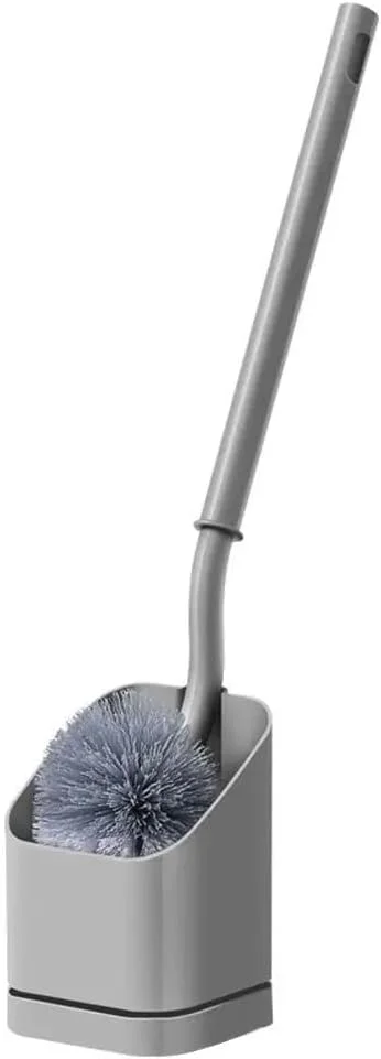 برس توالت و نگهدارنده، دسته بلند، نصب دیواری بدون نیاز به سوراخکاری، به همراه پایه، ابزار حمام، ست برس تمیز کننده خانگی برای تمیز کردن داخل خانه و حمام (خاکستری)