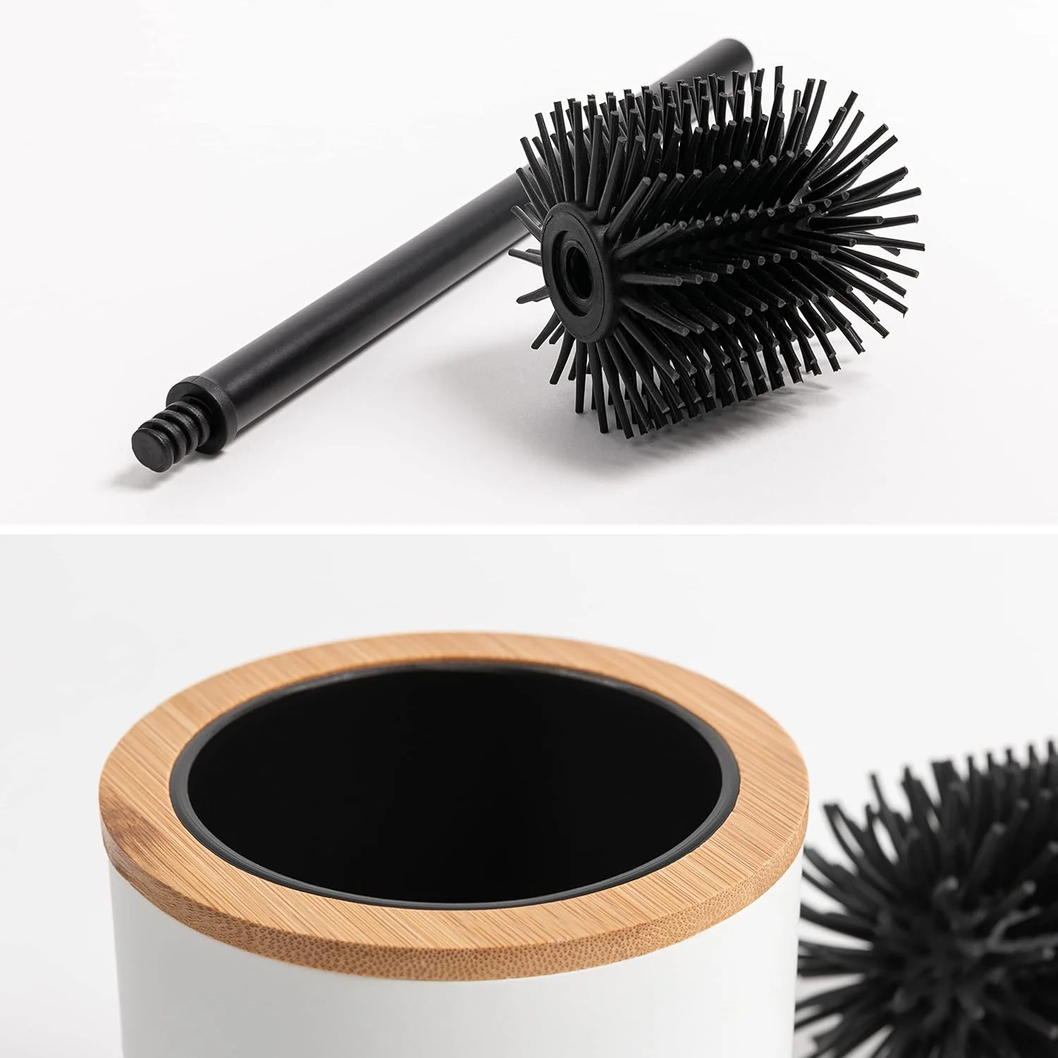 برس توالت سیلیکونی KAZAI و جا برسی با طرح چوب | برس توالت استیل ضد زنگ با سر سیلیکونی | جا برسی فلزی با بامبو | برس توالت لاستیکی برای حمام | سفید برس توالت سیلیکونی KAZAI و جا برسی با طرح چوب | برس توالت استیل ضد زنگ با سر سیلیکونی | جا برسی فلزی با بامبو | برس توالت لاستیکی برای حمام | سفید