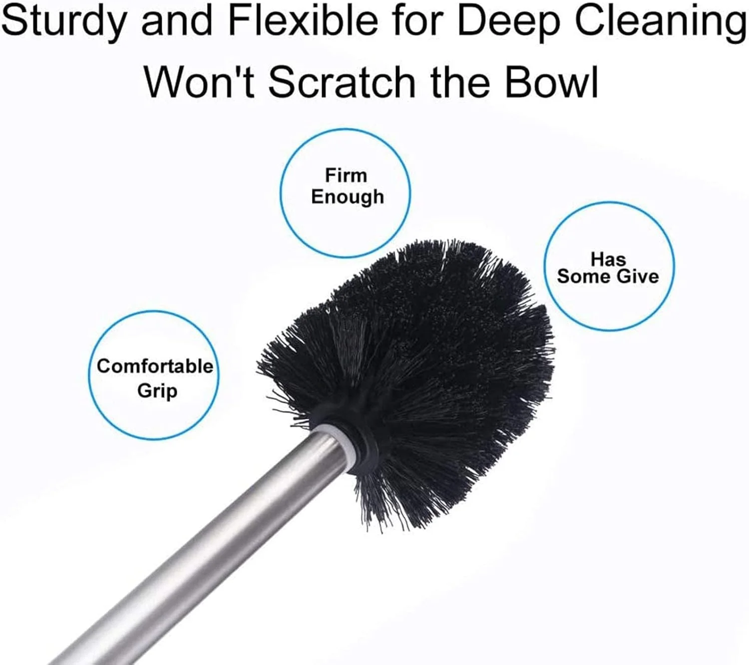 برس توالت خزنه، بسته 2 عددی، برس توالت با دسته بلند، برس تمیز کننده توالت سازگار با محیط زیست، دسته استیل ضد زنگ 304، برس کاسه توالت دیواری برای تمیز کردن حمام، بسته 2 عددی (مشکی)