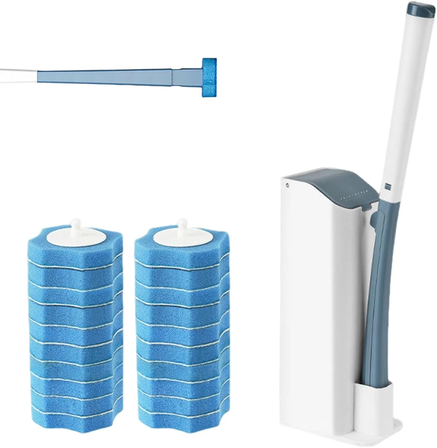برس توالت یکبار مصرف KOWVOWZ، سیستم تمیز کننده توالت یکبار مصرف با نگهدارنده، کیت چوب توالت با 16 سر برس جایگزین، برس تمیز کننده توالت برای تمیز کردن توالت حمام (مدل B)