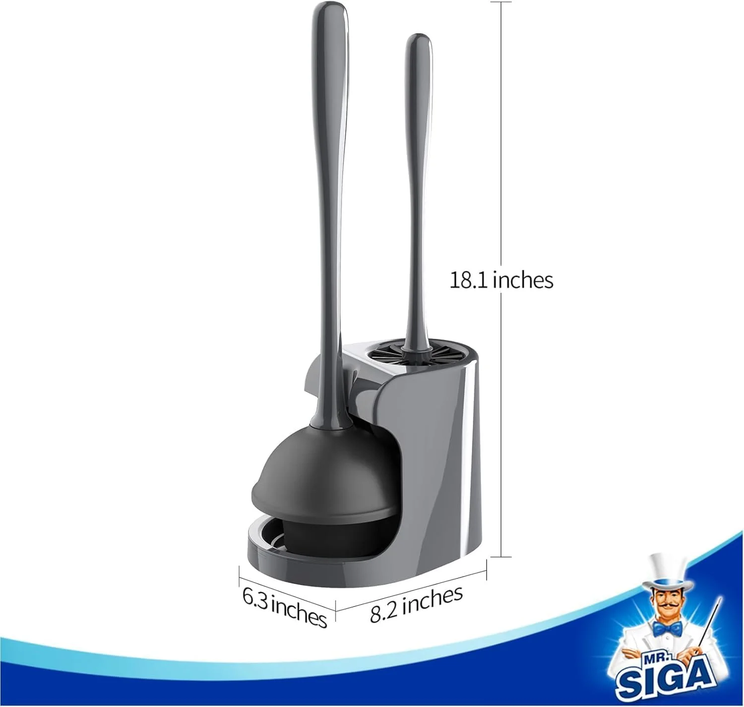 مجموعه پیستون و برس توالت MR.SIGA برای تمیز کردن حمام، خاکستری، 2 عدد مجموعه پیستون و برس توالت MR.SIGA برای تمیز کردن حمام، خاکستری، 2 عدد