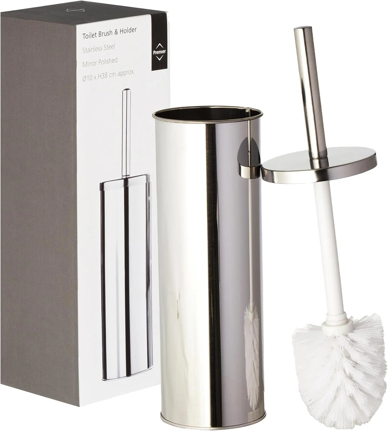 جا دستمال توالت ایستاده Premier Housewares، جا دستمال توالت استیل، جا برسی کروم، 38x10x10