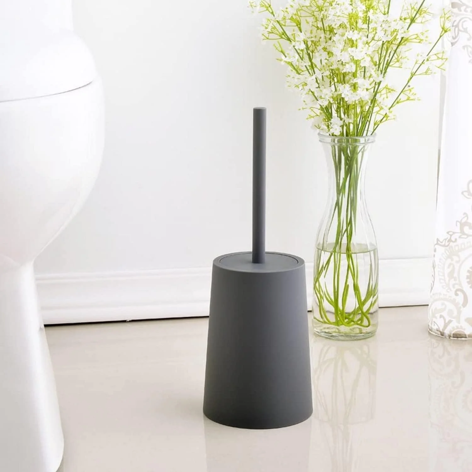 برس توالت QDDVGTGDS، برس توالت خلاء، فنجان مکش لایروبی، دسته پلاستیکی بلند سیلیکونی ضد لغزش و برس انعطاف پذیر، نگهدارنده برس توالت حمام