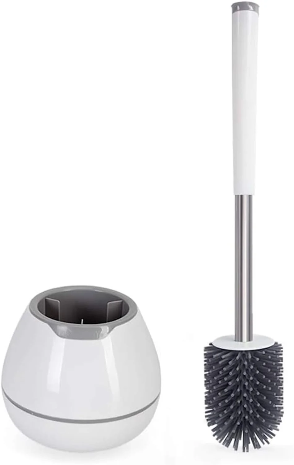 برس توالت و جا برسی، برس تمیز کننده کاسه توالت سیلیکونی، کیت برس تمیز کننده حمام با موچین، لوازم جانبی حمام با دسته آلومینیومی - سفید