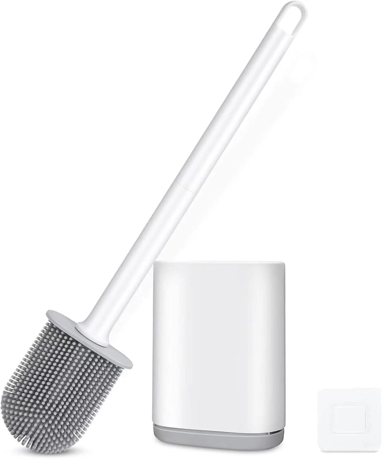 ست برس توالت و جا برسی فنری X، دسته استیل ضد زنگ با موهای سیلیکونی بادوام، کیت تمیز کننده دیواری برای شستشوی کاسه توالت، طراحی صرفه جویی در فضا برای خانه های مدرن