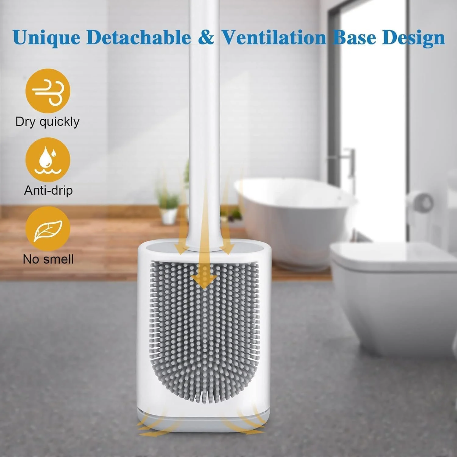 ست برس توالت و جا برسی فنری X، دسته استیل ضد زنگ با موهای سیلیکونی بادوام، کیت تمیز کننده دیواری برای شستشوی کاسه توالت، طراحی صرفه جویی در فضا برای خانه های مدرن