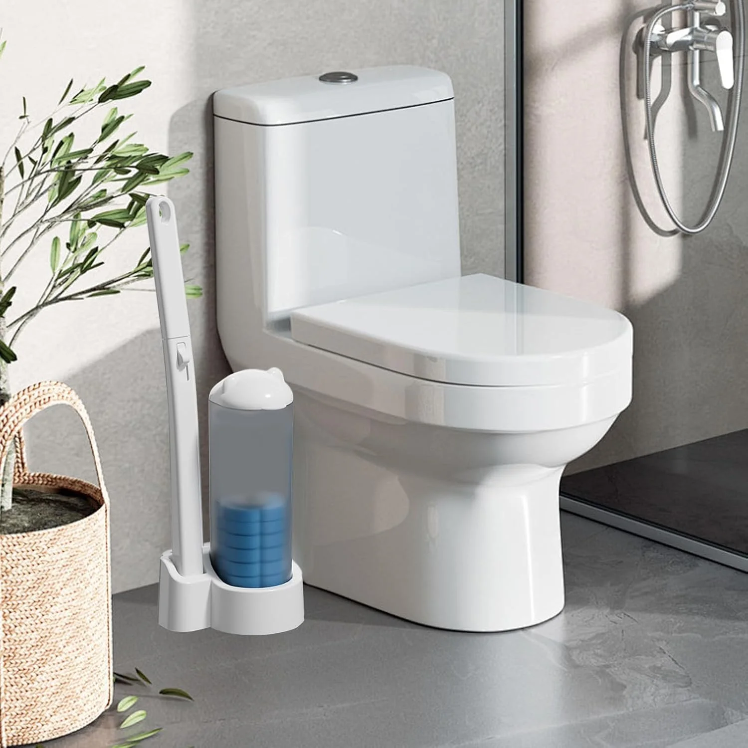 ست برس و جا برسی توالت | برس تمیز کننده توالت - برس تمیز کننده قوی برای مصارف خانگی، حمام، گاراژ، دوش، سینک، کف و وان