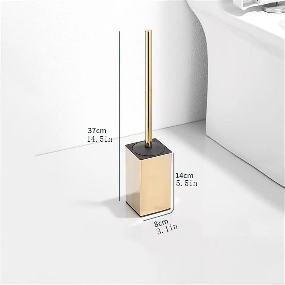 ست برس توالت فرنگی مربع استیل ضد زنگ با سر برس گرد مشکی و دسته بلند به همراه درب برای تمیز کردن کامل حمام