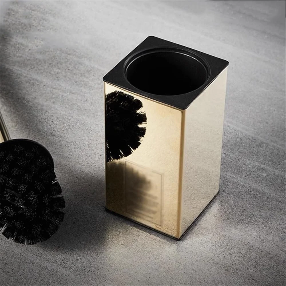 ست برس توالت فرنگی مربع استیل ضد زنگ با سر برس گرد مشکی و دسته بلند به همراه درب برای تمیز کردن کامل حمام