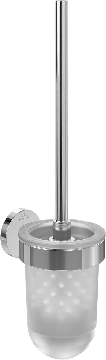 نگهدارنده برس توالت Villeroy & Boch Elements - Tender، نصب دیواری، به همراه برس توالت و محفظه شیشه ای ساتن، کروم گرد