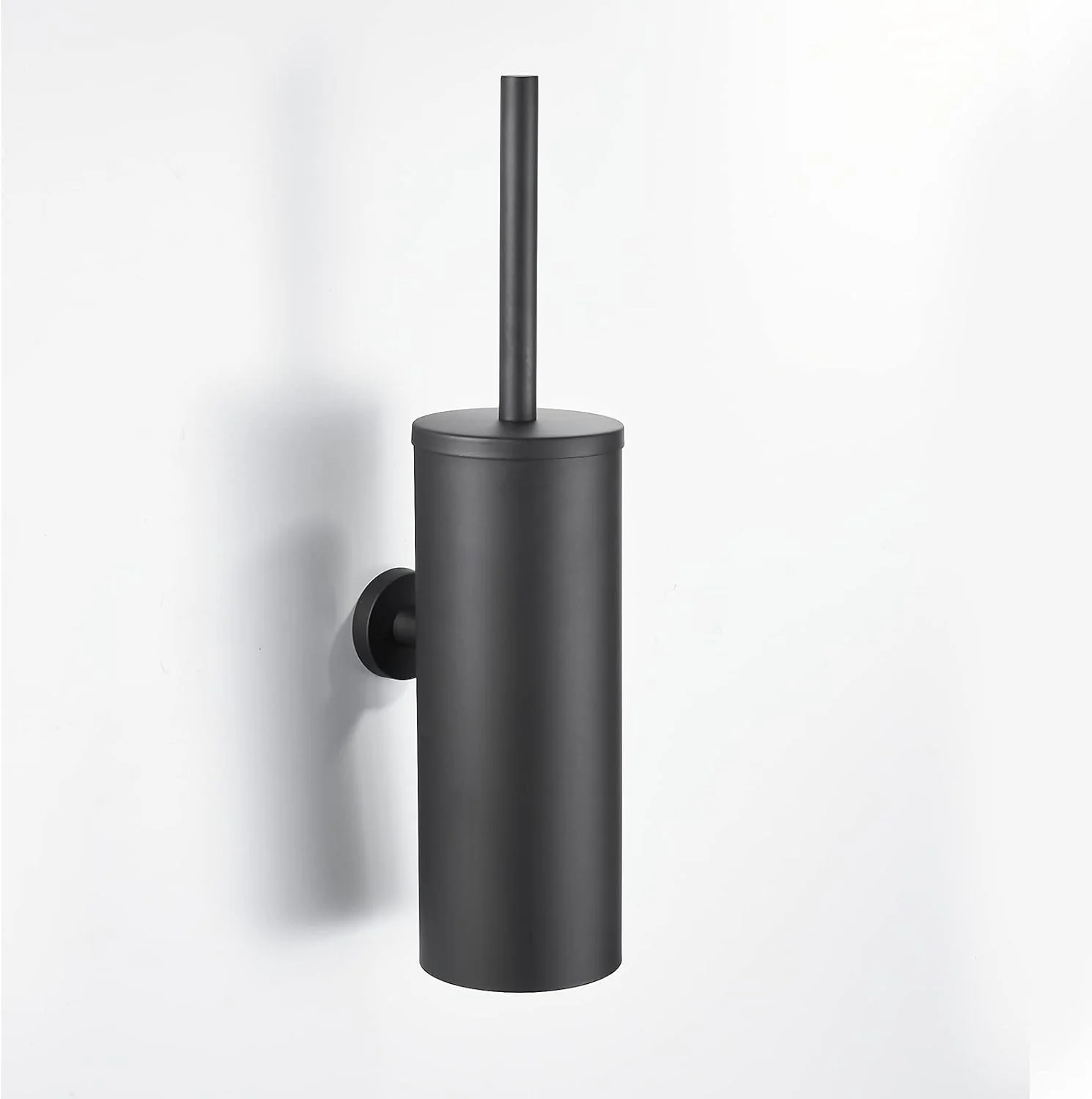 برس توالت و نگهدارنده استیل ضد زنگ قابل نصب روی دیوار - برس توالت مشکی مات با درب - ابزار تمیز کننده حمام مدرن و شیک با موهای بادوام و طراحی مقاوم در برابر زنگ زدگی
