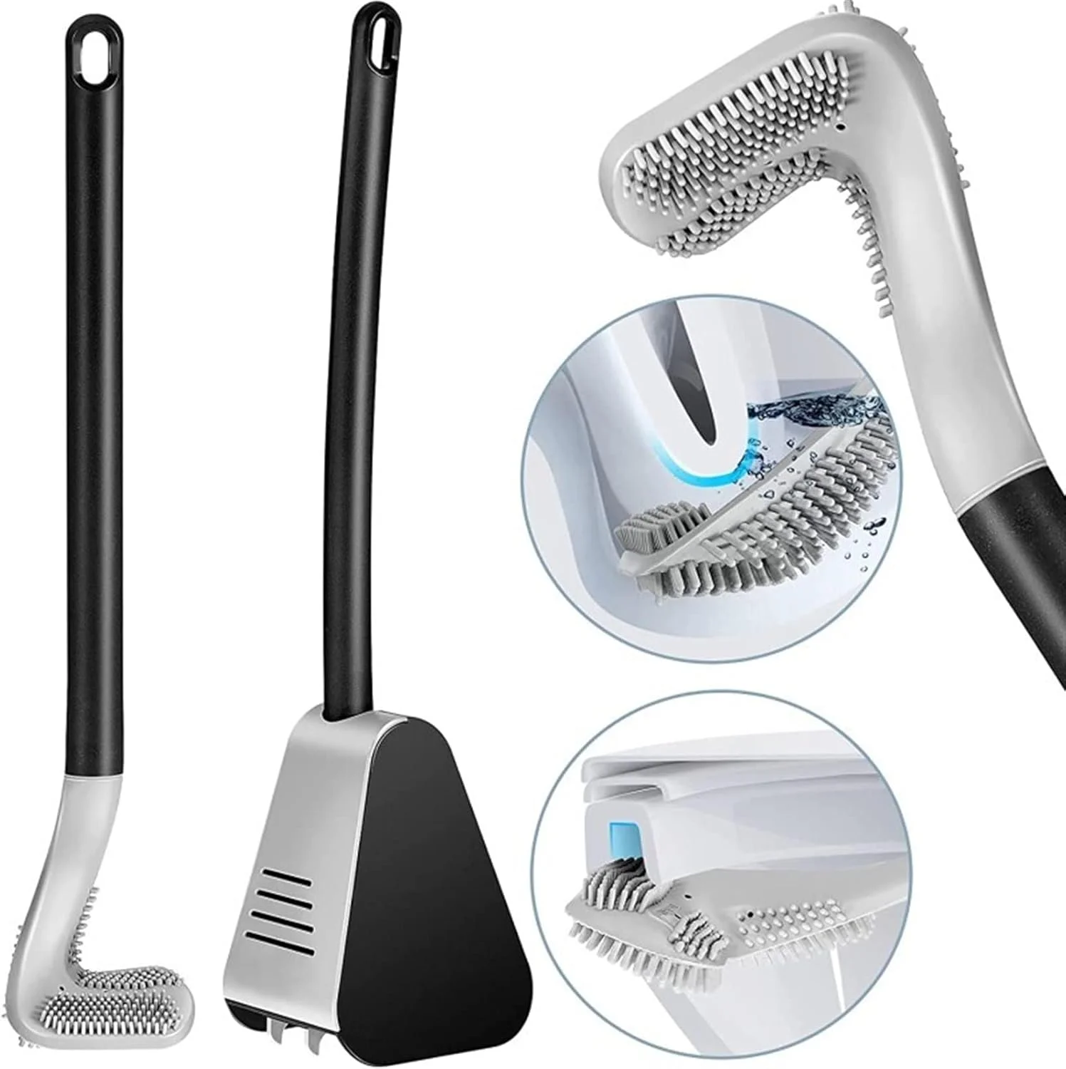 برس توالت فرنگی سیلیکونی به همراه پایه، قابل نصب روی دیوار، دسته بلند، برس تمیز کننده، برس توالت فرنگی با سر گلفی، لوازم جانبی حمام