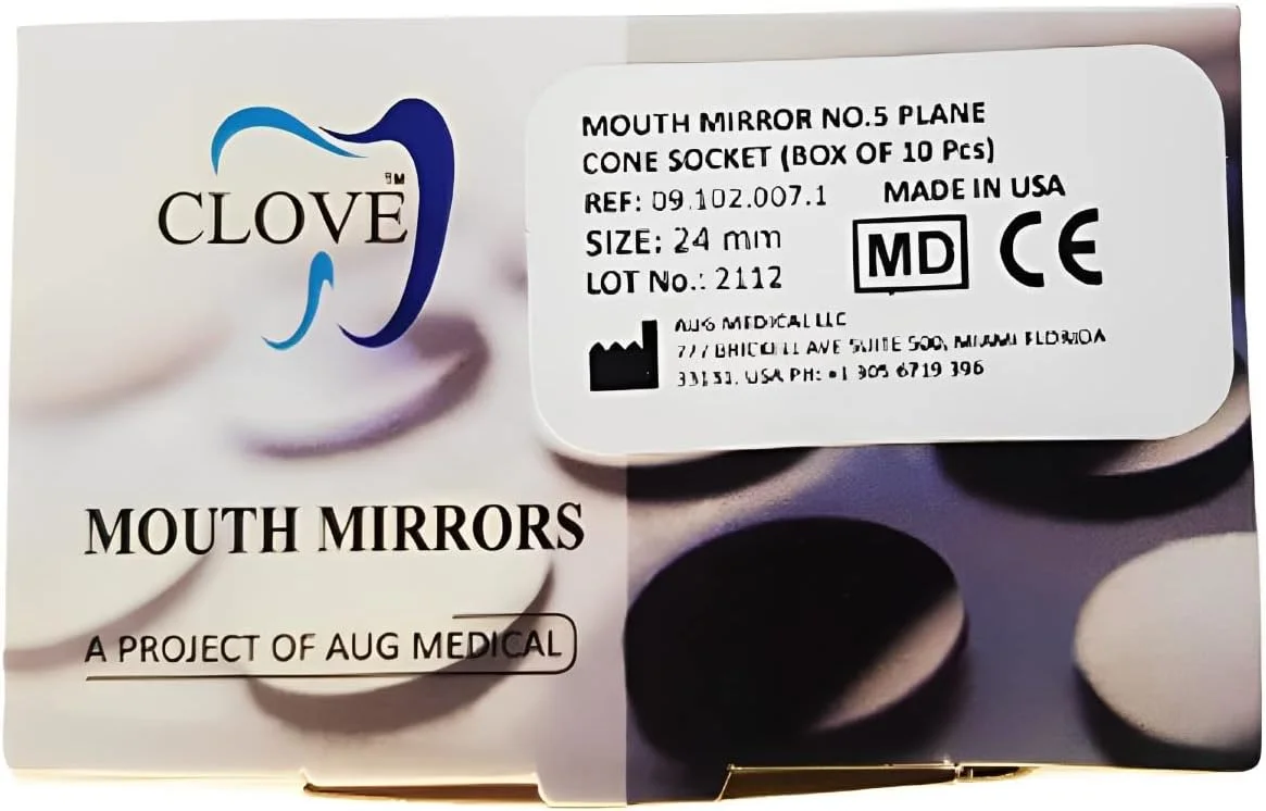 آینه دهانی میخکی شماره 5 صفحه ای 24 میلی متری، آینه بازرسی دندانپزشکی سوکت مخروطی (جعبه 10 عددی) بدون دسته، ابزار دندانپزشکی استیل ضد زنگ