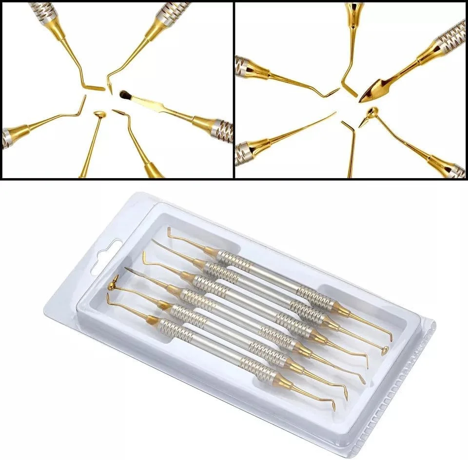 ست ۶ عددی ابزار شکل دهی و پر کردن رزین دندانپزشکی طلایی