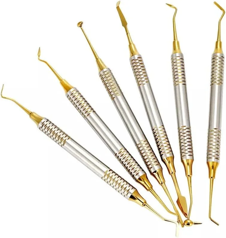 ست ۶ عددی ابزار شکل دهی و پر کردن رزین دندانپزشکی طلایی