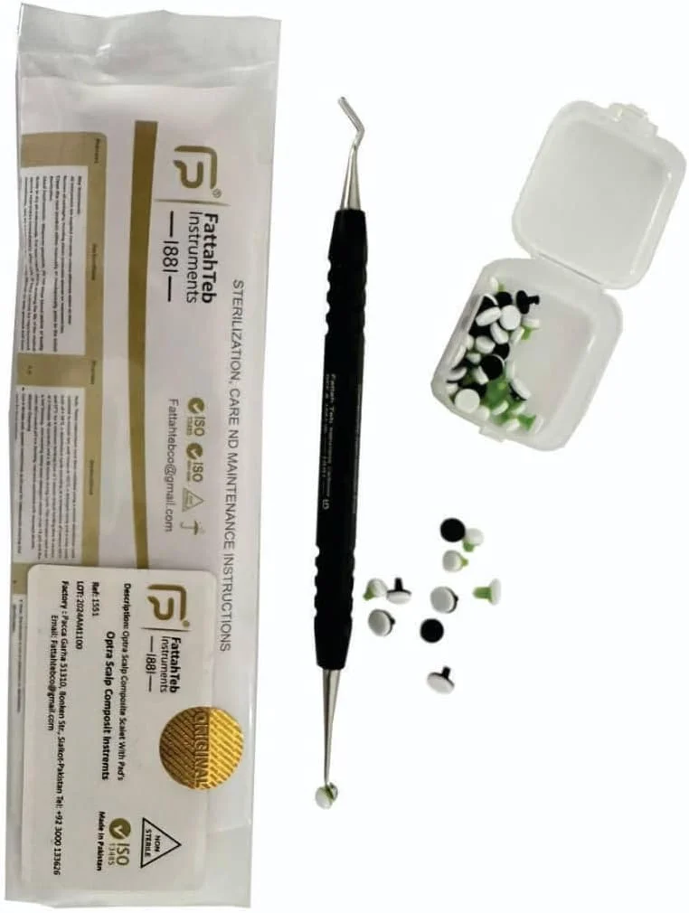 ابزار کامپوزیت دندانپزشکی فتاح طب، Optra Composite با دو سایز پد، استیل ضد زنگ فرانسوی با روکش تیتانیوم مشکی. ابزار کامپوزیت با پدهای نانو. ابزار کامپوزیت دندانپزشکی فتاح طب، Optra Composite با دو سایز پد، استیل ضد زنگ فرانسوی با روکش تیتانیوم مشکی. ابزار کامپوزیت با پدهای نانو.