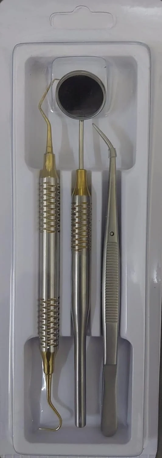 ست معاینه اولیه دندانپزشکی ۳ تکه با دسته توخالی (طلایی) ست معاینه اولیه دندانپزشکی ۳ تکه با دسته توخالی (طلایی)