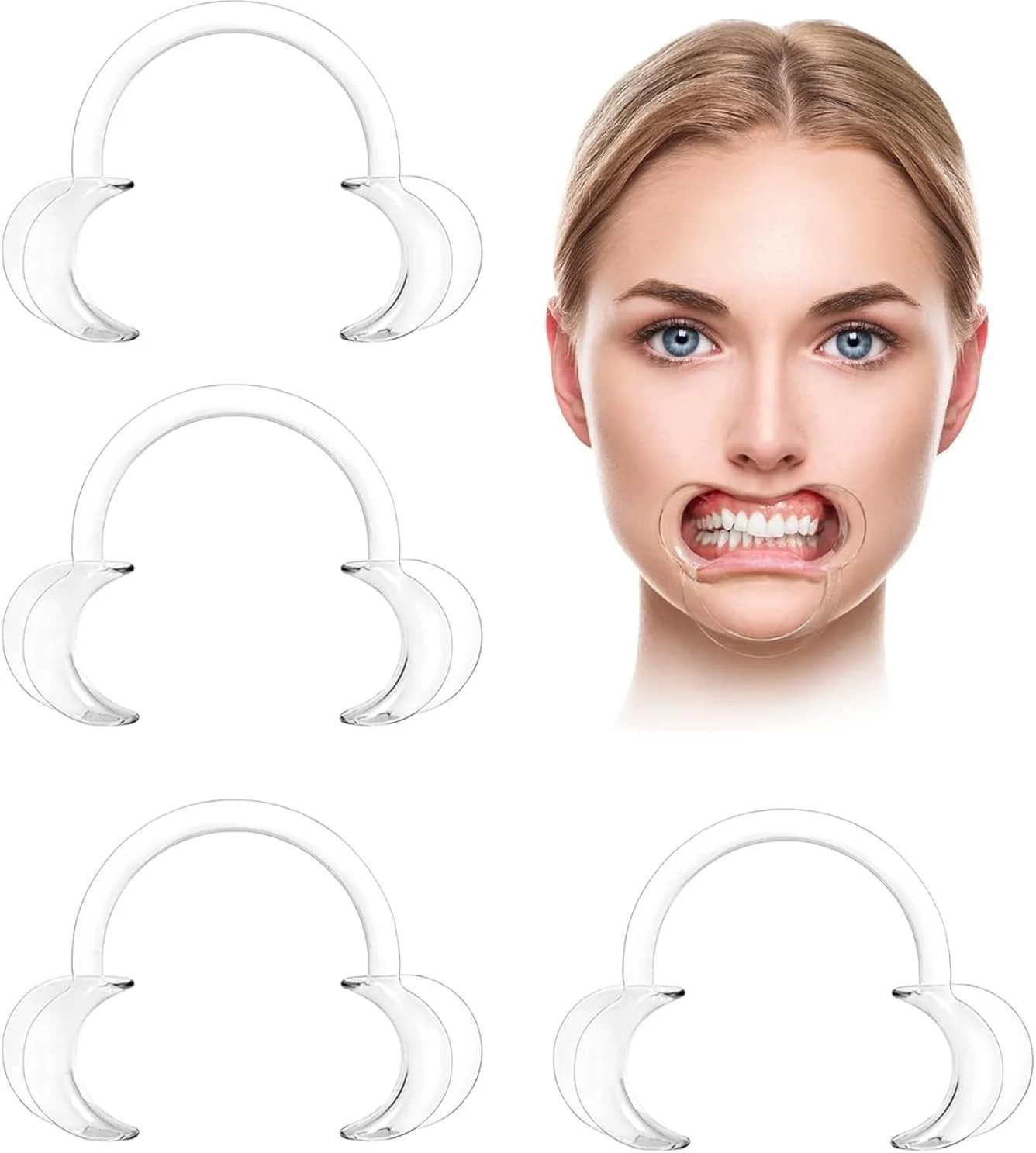 نگهدارنده دهان دندان - بسته 4 عددی - رترکتور گونه C شکل برای بزرگسالان و کودکان - ابزار دندانپزشکی برای سفید کردن دندان، بازی دهان باز و اقدامات دندانپزشکی