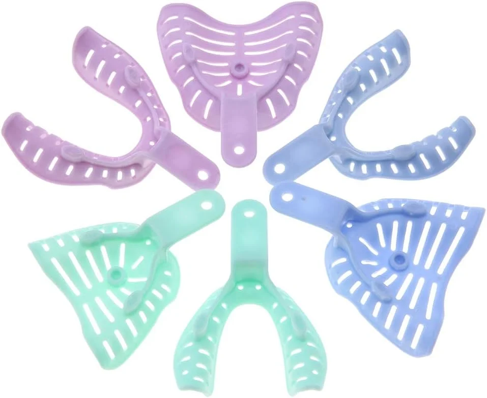 سینی دندانپزشکی، 6 عدد سینی قالبگیری دندان پلاستیکی با رنگ های مختلف، نگهدارنده مواد دندانی