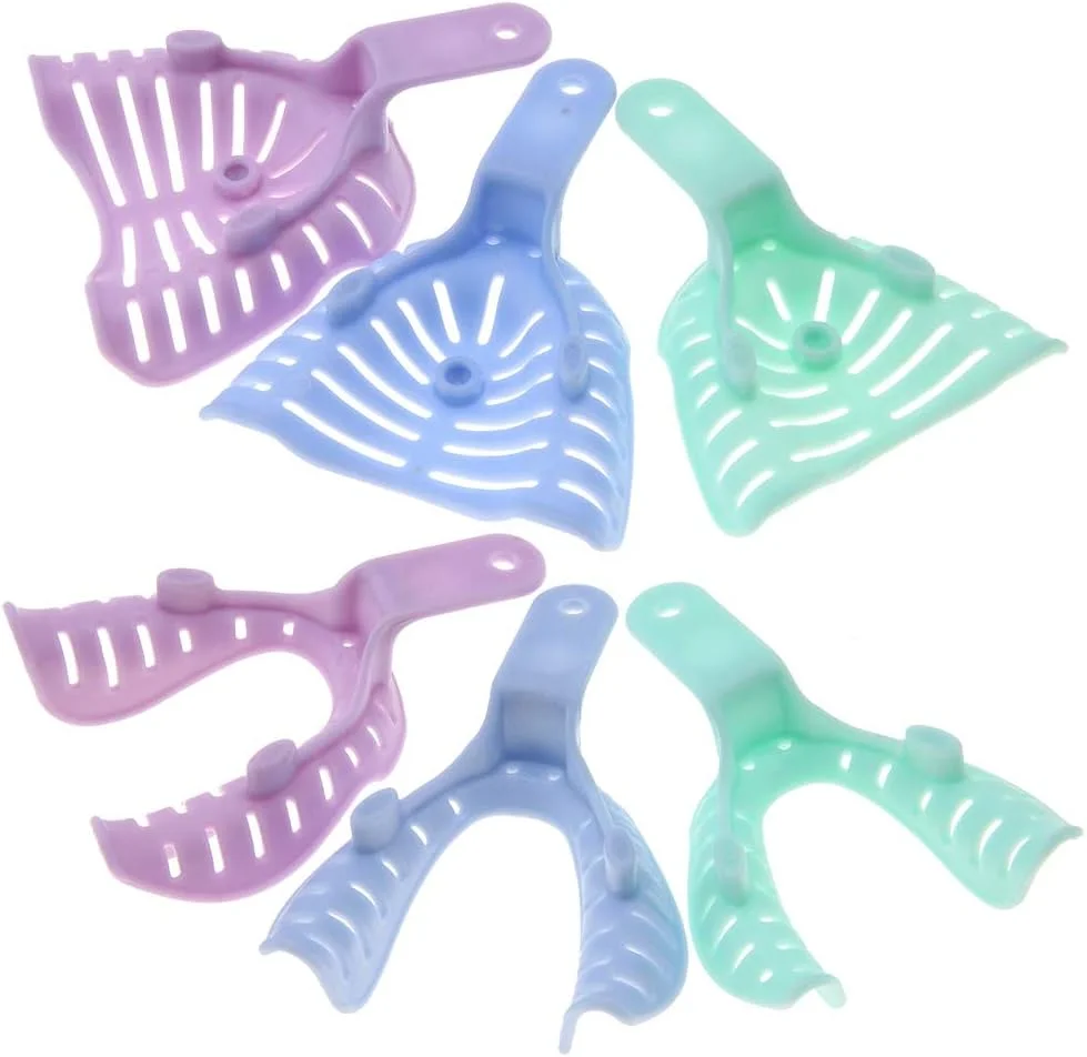 سینی دندانپزشکی، 6 عدد سینی قالبگیری دندان پلاستیکی با رنگ های مختلف، نگهدارنده مواد دندانی