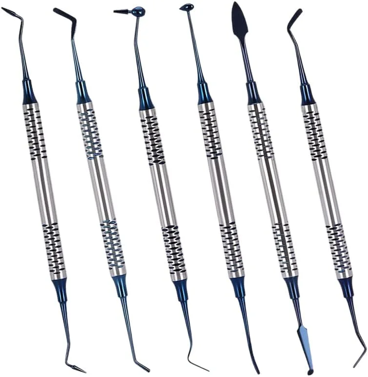 ست ابزار پر کردن رزین دندانپزشکی دو سر، مجموعه ابزار ترمیم دندان کامپوزیت، 6 عددی