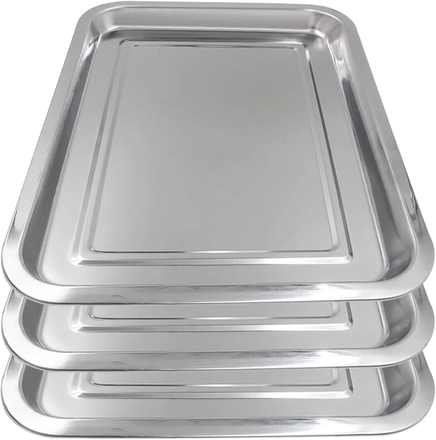 سینی استیل - بسته 3 عددی سینی فلزی Autdor، 34.3 در 25.4 سانتی متر، سینی های چند منظوره ابزار تخت برای لوازم خالکوبی، پیرسینگ، ابزار دندانپزشکی، استفاده در آزمایشگاه و آشپزخانه
