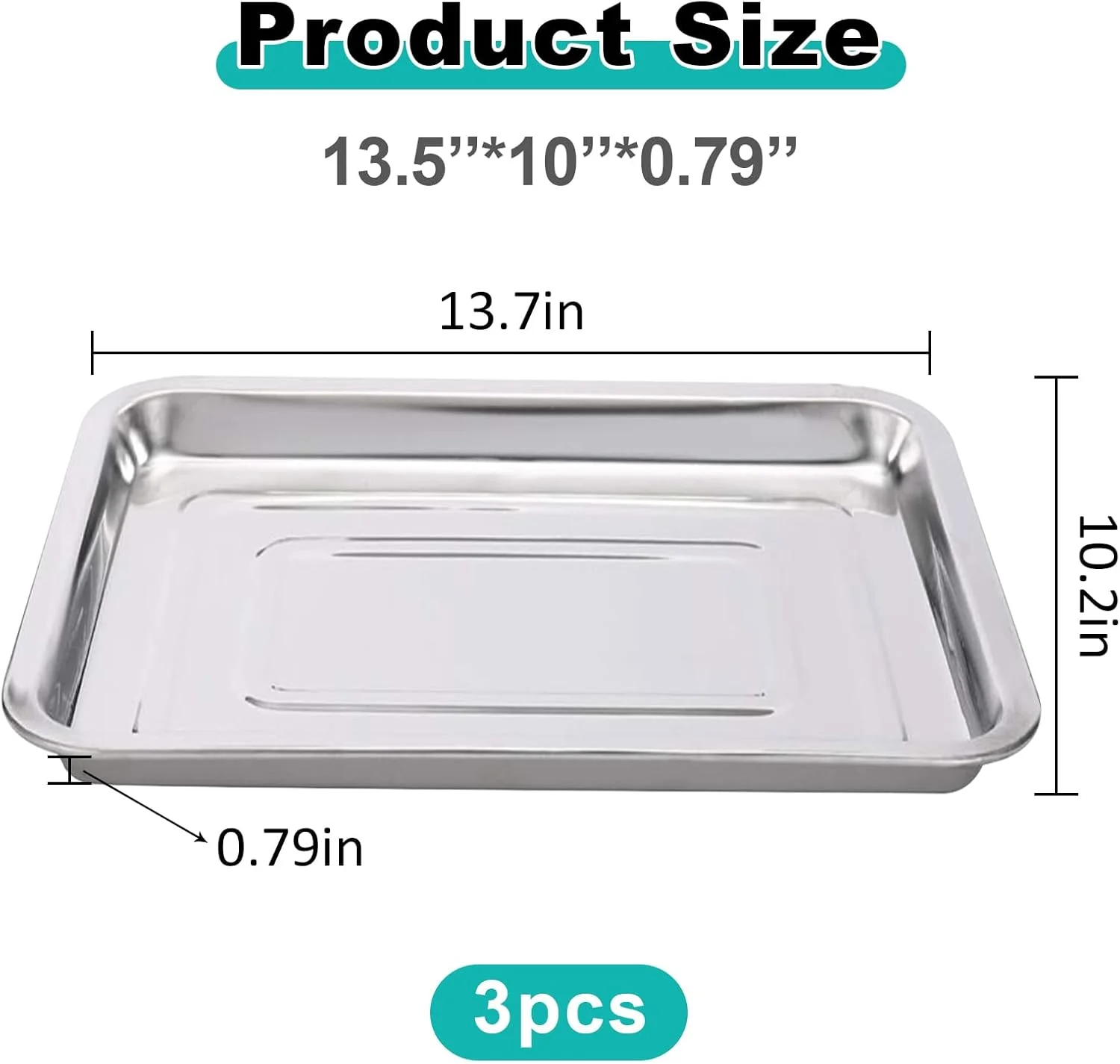 سینی استیل - بسته 3 عددی سینی فلزی Autdor، 34.3 در 25.4 سانتی متر، سینی های چند منظوره ابزار تخت برای لوازم خالکوبی، پیرسینگ، ابزار دندانپزشکی، استفاده در آزمایشگاه و آشپزخانه