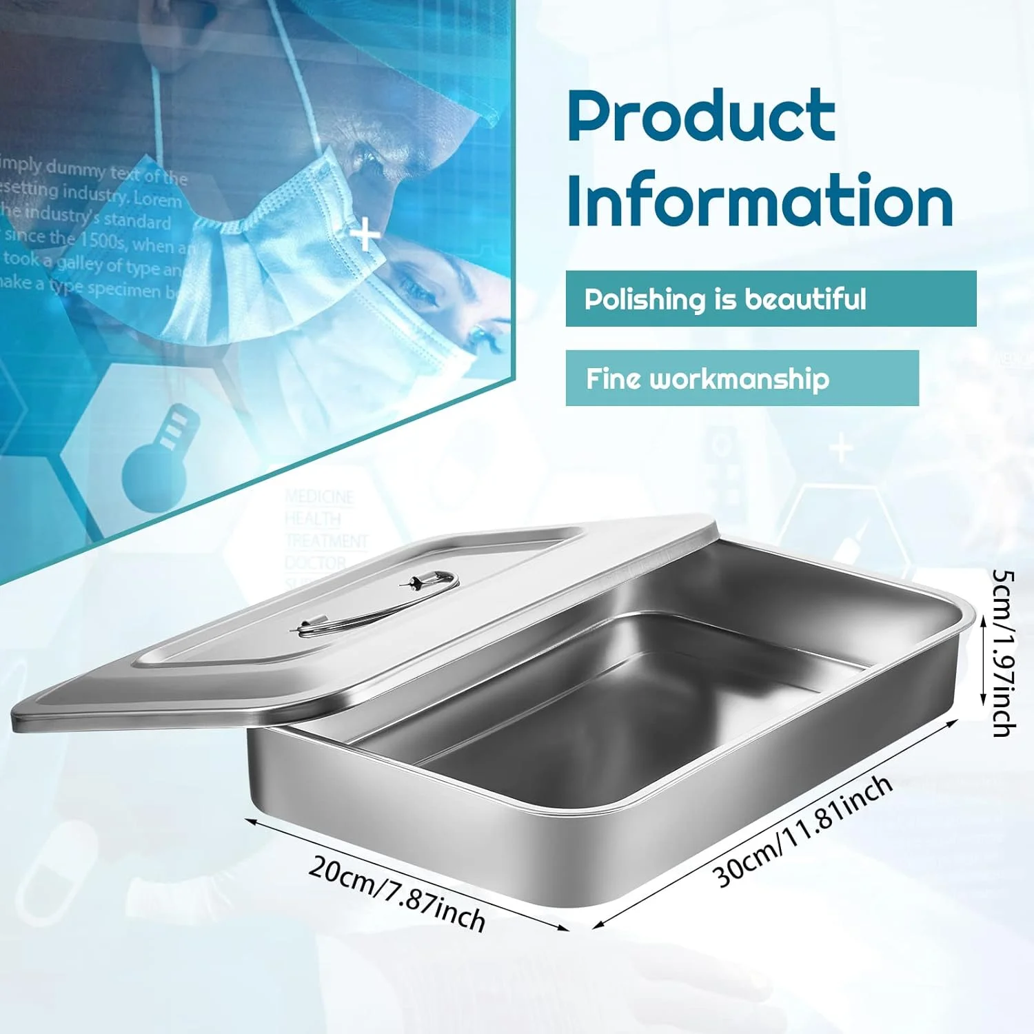 دو عدد سینی ابزار جراحی پزشکی فببی، استیل ضد زنگ 201، سازمان دهنده سینی ابزار دندانپزشکی، جعبه فلزی استریل با درب و دستگیره برای ابزار جراحی پزشکی دندانپزشکی (12 اینچ)