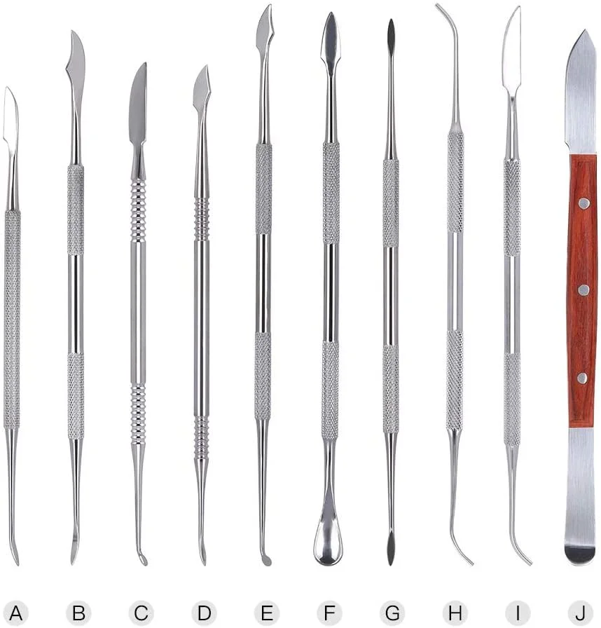 ست 10 عددی ابزار حکاکی موم استیل ضد زنگ، ابزار مجسمه سازی سفال رسی، کیت ابزار دندانپزشکی جراحی، چاقوهای مجسمه سازی دندانپزشک با کیف نگهداری